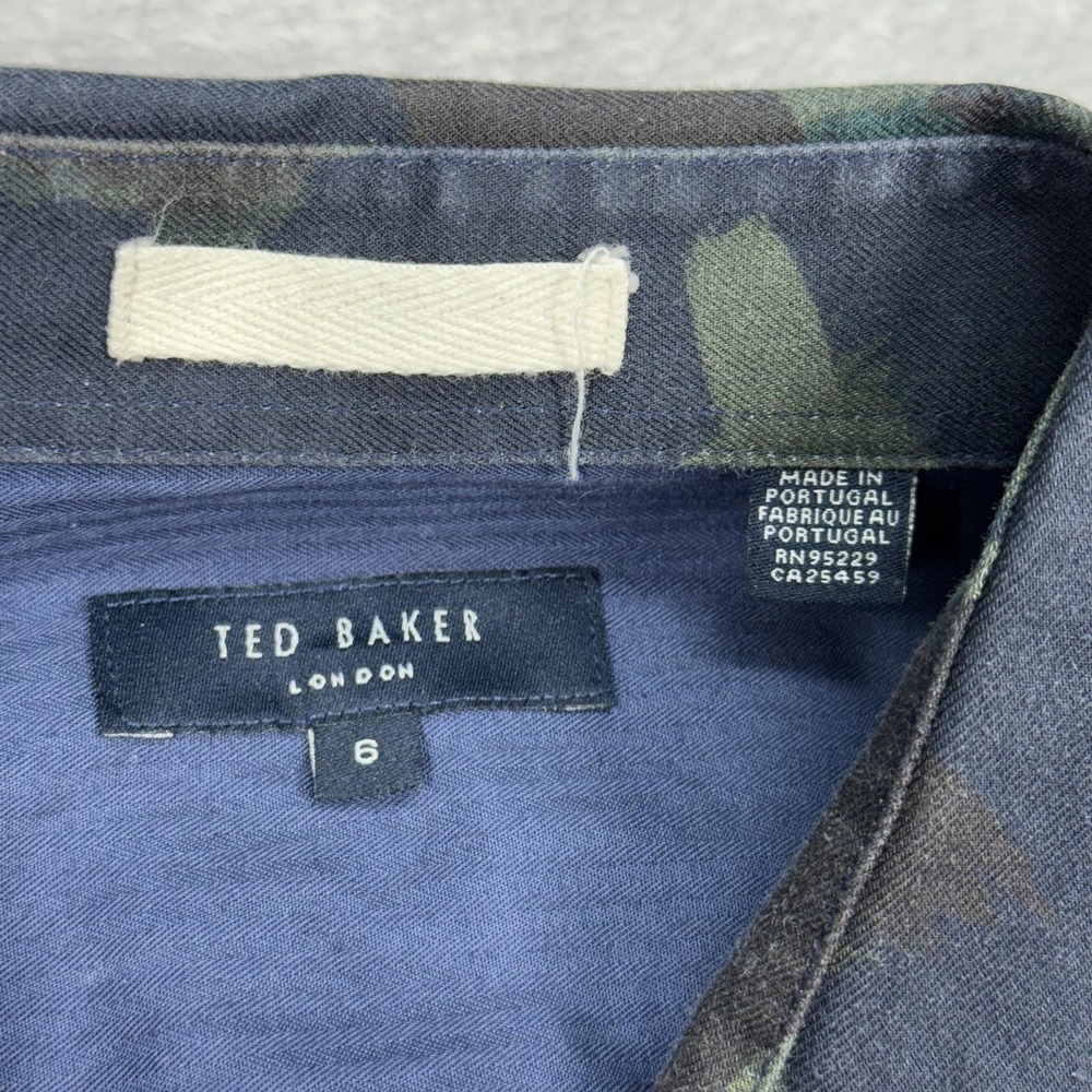 Ted Baker Button Front Shirt Mens 6 Blue Green Abstract Camo MMA-FIELDER LS - Picture 2 of 13